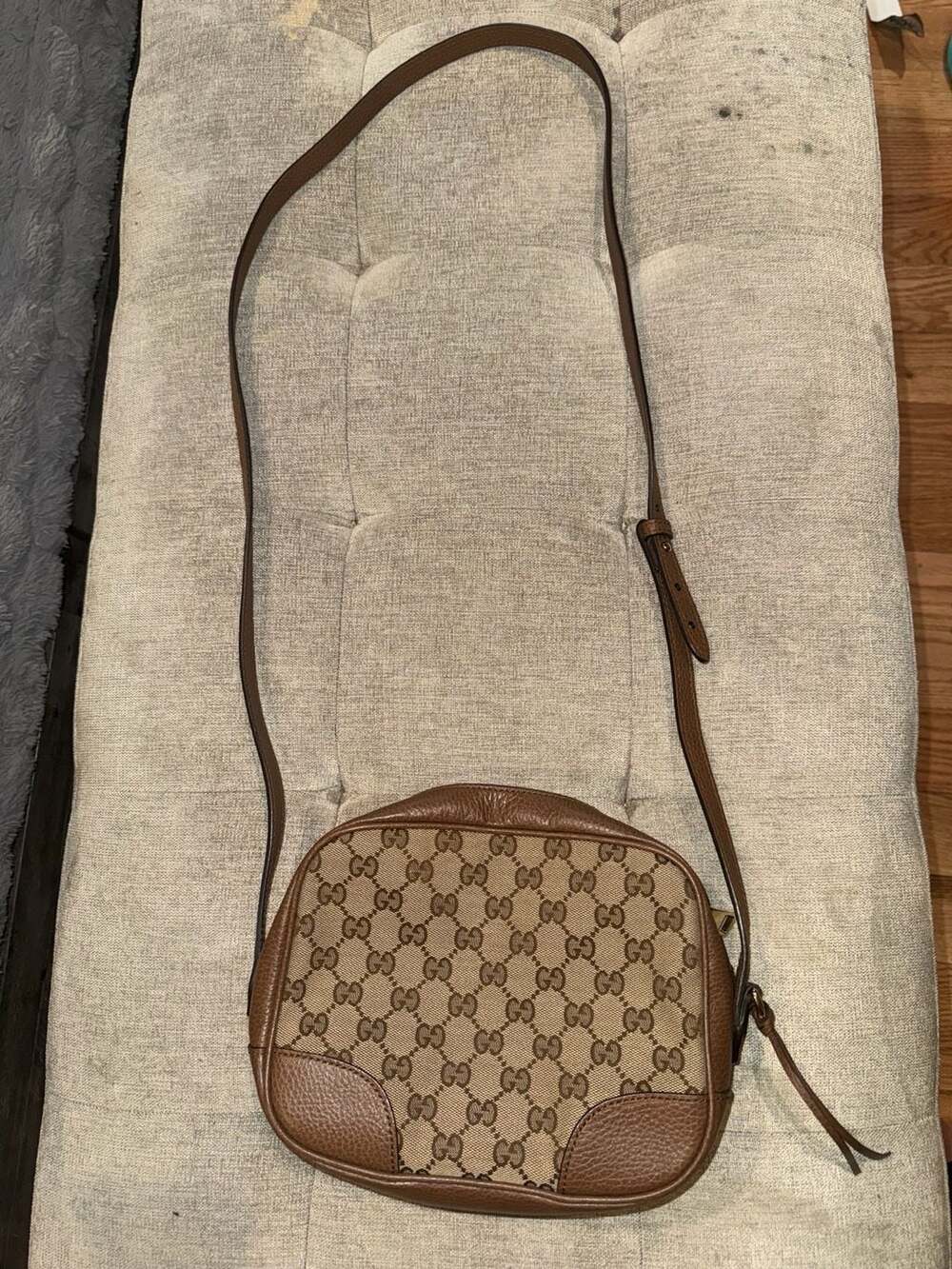 AUTH GUCCI SHOULDER BAG GG CANVAS X LEATHER BEIGE X BROWN 449413 WOMEN'S F/S